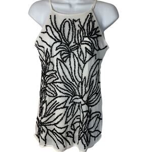 White House Black Market Black & White Beaded Tank XS